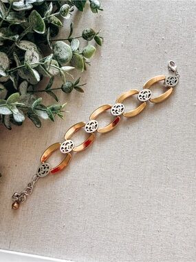 Brighton Two Tone Gold Silver Link Bracelet Scroll